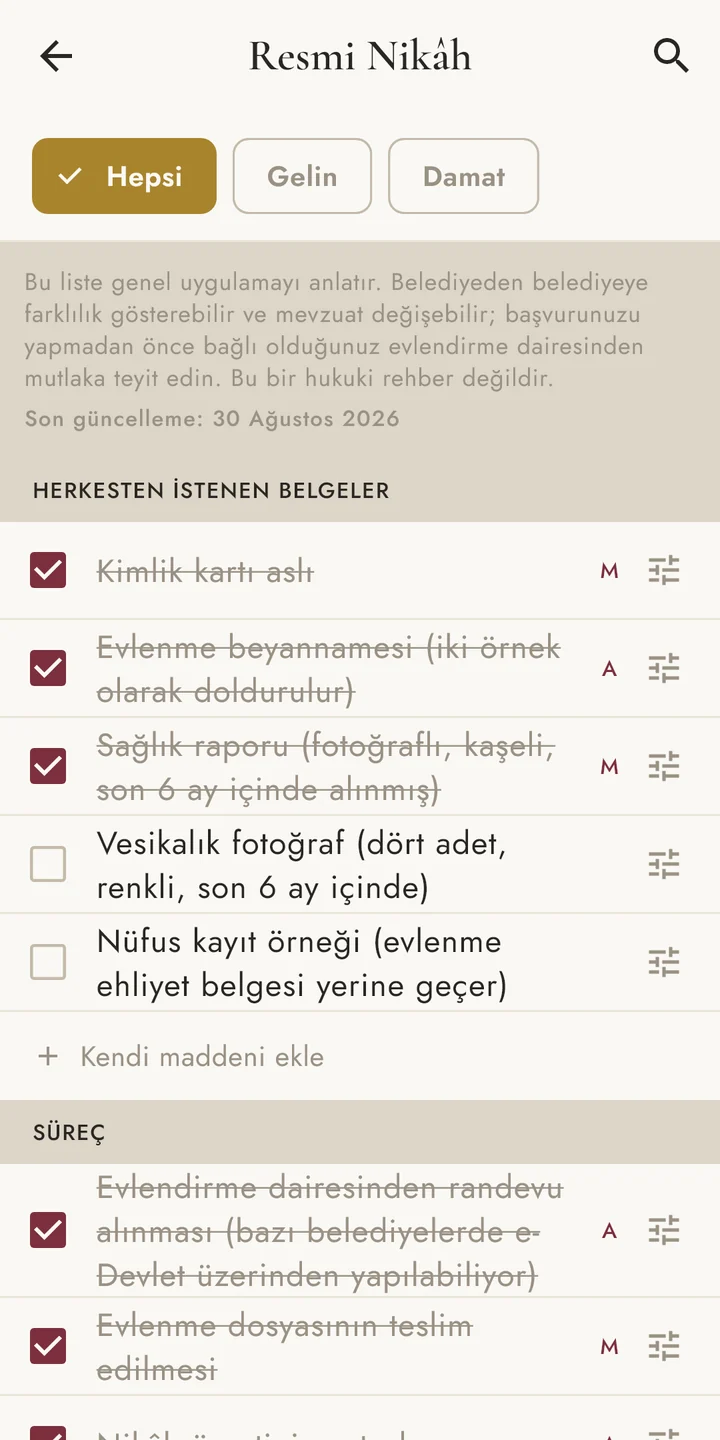 Resmi nikâh ekranı: gerekli evraklar ve adımlar